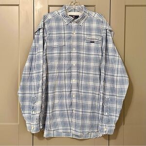 Vineyard Vines Men’s Plaid Harbor Shirt Blue White Vented Fishing Large